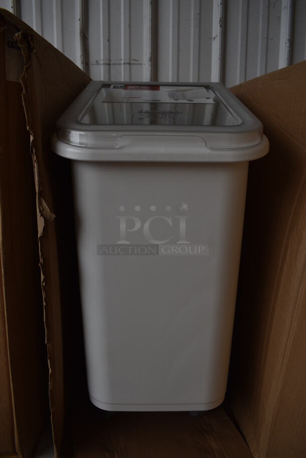 BRAND NEW IN BOX! Cambro White Poly Ingredient Bin w/ Lid on Commercial Casters. 13x28x29 - Image 4 of 7