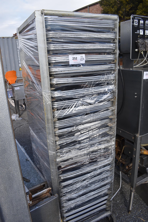 Metal Commercial Pan Transport Rack w/ 71 Metal Full Size Baking Pans on Commercial Casters. 21.5x27.5x69.5 - Image 2 of 3