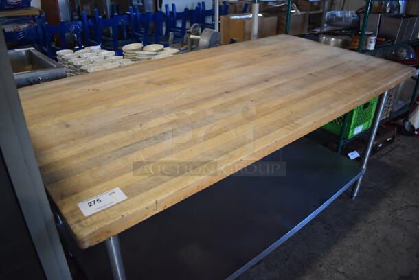 Butcher Block Table w/ Metal Under Shelf. 72x36x36 - Image 2 of 4