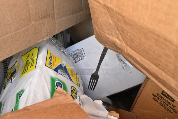 16 BRAND NEW Boxes Including 164VYCHAIRBK Lancaster Table & Seating Vineyard Series Smokey Black Outdoor Cross Back Chair, 5002WRAPNAPN EcoChoice WrapNap 2-Ply Natural Kraft 1/4 Fold Dinner Napkin 16" x 16" - 3000/Case, 164BMCAFEWHT Lancaster Table &amp; Seating Alloy Series Pearl White Outdoor Cafe Barstool, 164BMBKLSWHT Lancaster Table &amp; Seating Alloy Series Pearl White Outdoor Backless Barstool. 16 Times Your Bid!  - Image 8 of 12