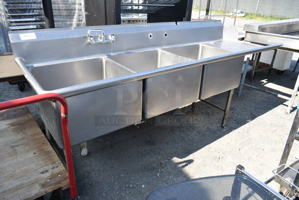 Stainless Steel 3 Bay Sink w/ 2 Faucet and 2 Sets of Handles.  - Image 1 of 9