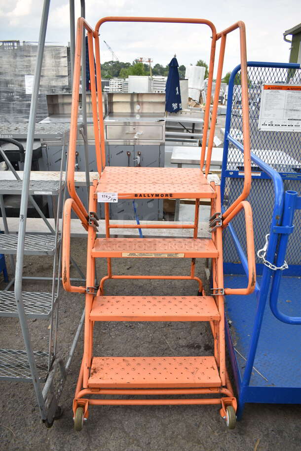 Ballymore Orange Metal Portable Ladder on Commercial Casters.  - Image 1 of 4
