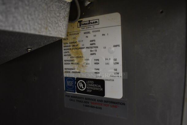 Traulsen Model VPS48S Stainless Steel Commercial Pizza Prep Table on Commercial Casters. 115 Volts, 1 Phase. 48x33x46. Tested and Working! - Image 6 of 7