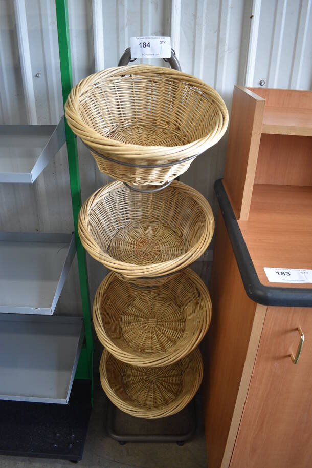 Gray Metal Floor Style 4 Tier Rack w/ 4 Baskets. 15x15x53 - Image 1 of 3