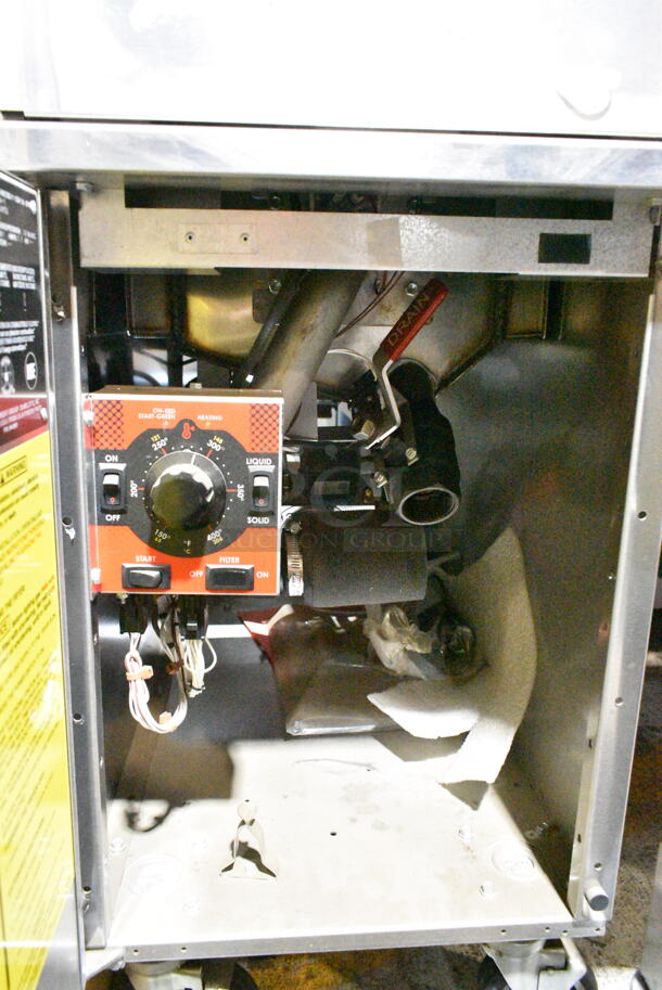BRAND NEW! Vulcan 1VK45A-1 Stainless Steel Commercial Floor Style Natural Gas Powered Deep Fat Fryer w/ 2 Metal Fry Baskets on Commercial Casters. 70,000 BTU.  - Image 8 of 12