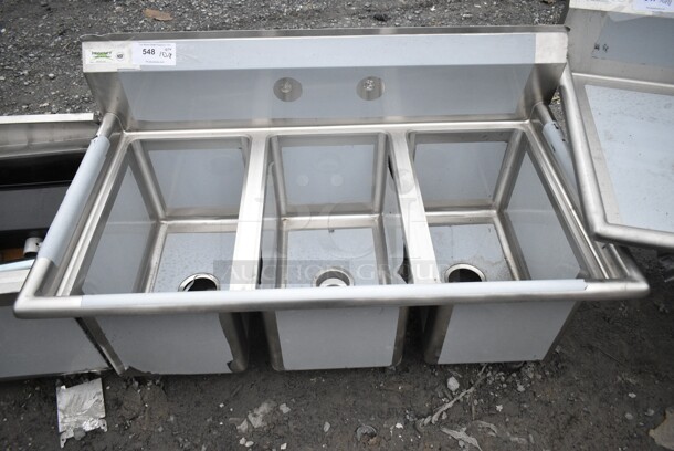 BRAND NEW SCRATCH AND DENT! Regency 600S31220  45" 16-Gauge Stainless Steel Three Compartment Commercial Sink - 12" x 20" x 12" Bowls. No Legs. - Image 2 of 7