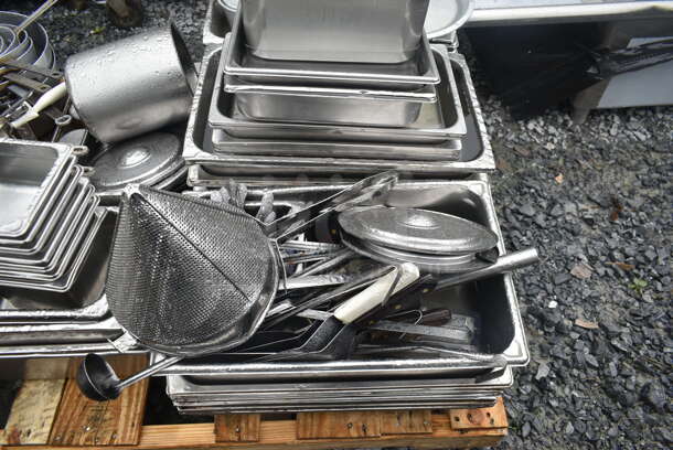 ALL ONE MONEY! PALLET LOT of Various Items Including Stainless Steel Items Drop In Bins and Metal Sauce Pans - Image 5 of 7