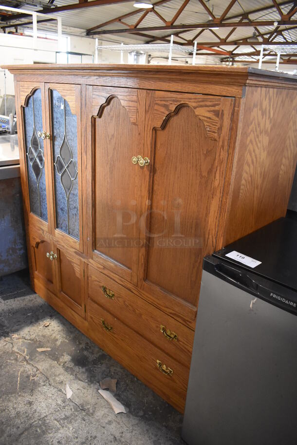 Wooden 4 Door Cabinet w/ 2 Drawers. 58x23x55.5 - Image 3 of 7