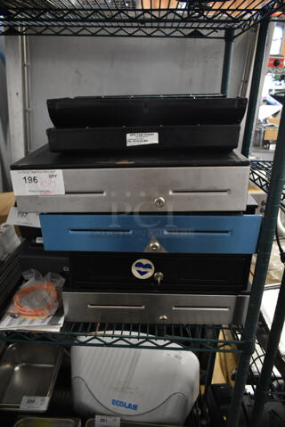 4 Metal Cash Register Drawers w/ 2 Inserts. 4 Times Your Bid!