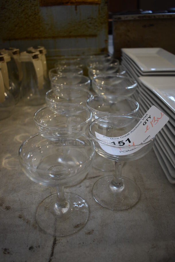 ALL ONE MONEY! Lot of 13 Various Champagne Glasses. Includes 3.5x3.5x4.5 - Image 1 of 3