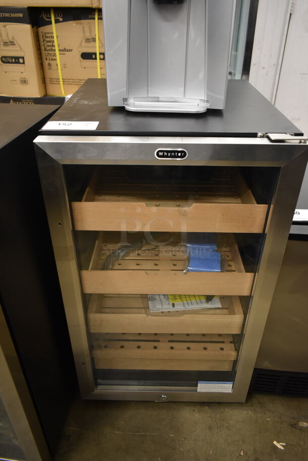 BRAND NEW SCRATCH AND DENT! Whynter CHC-421HC Stainless Steel 4.2 cu.ft. Cigar Cabinet Cooler and Humidor with Humidity Temperature Control and Spanish Cedar Shelves. 115 Volts, 1 Phase. Tested and Working! - Image 1 of 4