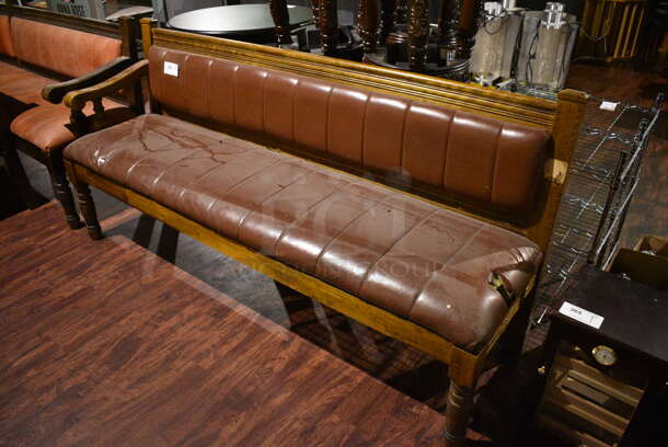 Wooden Bench w/ Brown Cushion. 77x22x37. (lounge) - Image 4 of 4