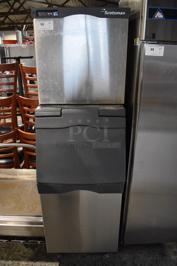 Scotsman C0522MA-1A Stainless Steel Commercial Ice Machine Head on Commercial Ice Bin. 115 Volts, 1 Phase. 23x34x73