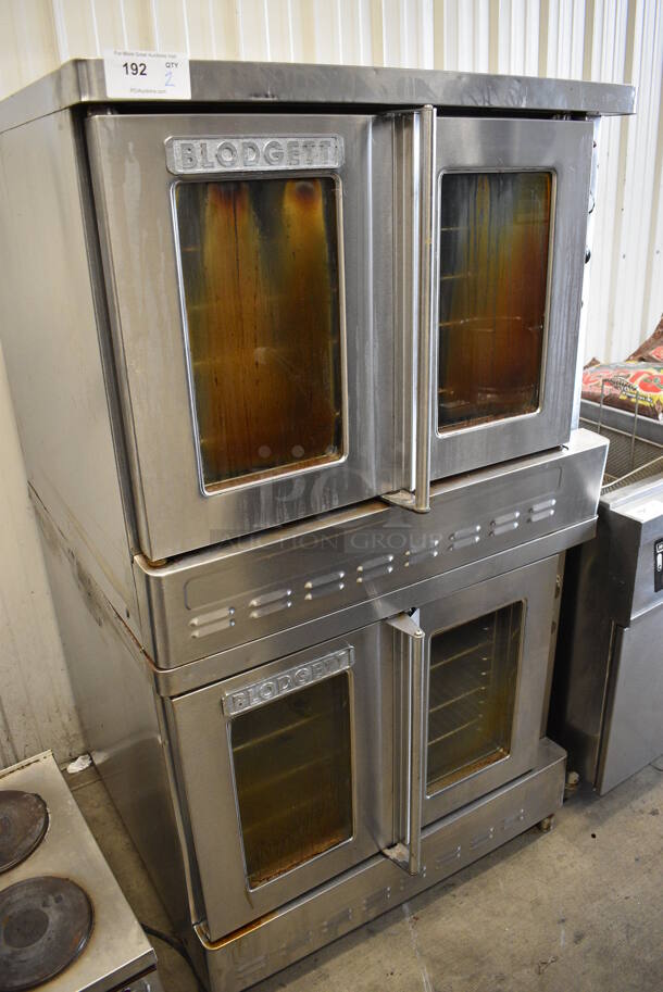 2 Blodgett Stainless Steel Commercial Natural Gas Powered Full Size Convection Ovens w/ View Through Doors, Metal Oven Racks and Thermostatic Controls. 38.5x41x67.5. 2 Times Your Bid!