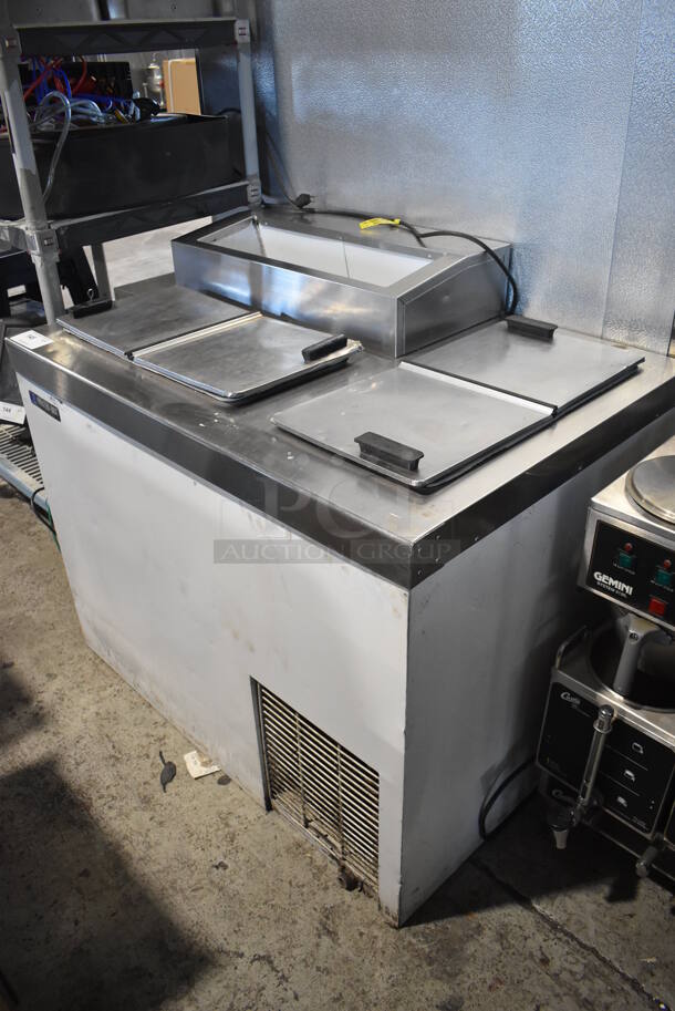 Master Bilt Stainless Steel Commercial Chest Freezer w/ 2 Center Hinge Lids. 43x30x38. Tested and Powers On But Does Not Get Cold