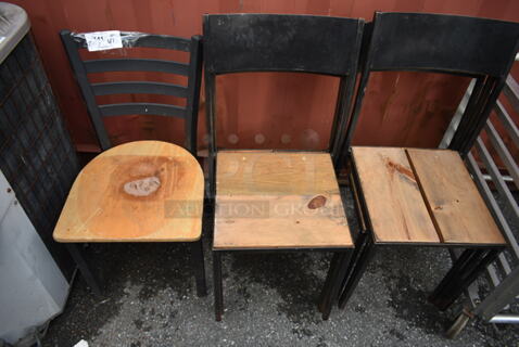 7 Black Dining Height Chairs w/ Wood Pattern Seat. 7 Times Your Bid!