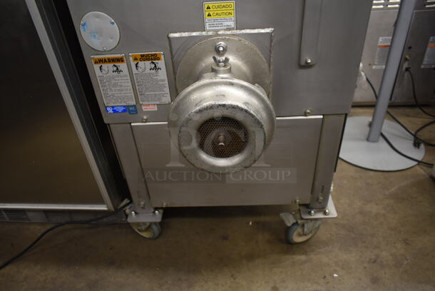 Biro Stainless Steel Commercial Floor Style Meat Mixer Grinder w/ Extra Parts on Commercial Casters. Appears to Be Model AFMG-48II. 220/250 Volts, 3 Phase. - Image 4 of 11