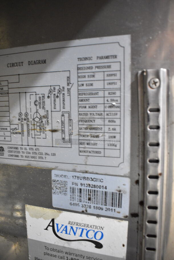 Avantco 178UBB3GHC Metal Commercial 2 Door Back Bar Cooler Merchandiser. 115 Volts, 1 Phase. Tested and Powers On But Does Not Get Cold
 - Image 5 of 5