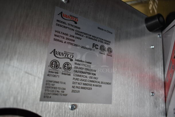 BRAND NEW SCRATCH AND DENT! 2023 Avantco 177IC3500 Stainless Steel Commercial Countertop Electric Powered Single Burner Induction Range. 208-240 Volts, 1 Phase. Tested and Working!  - Image 5 of 5