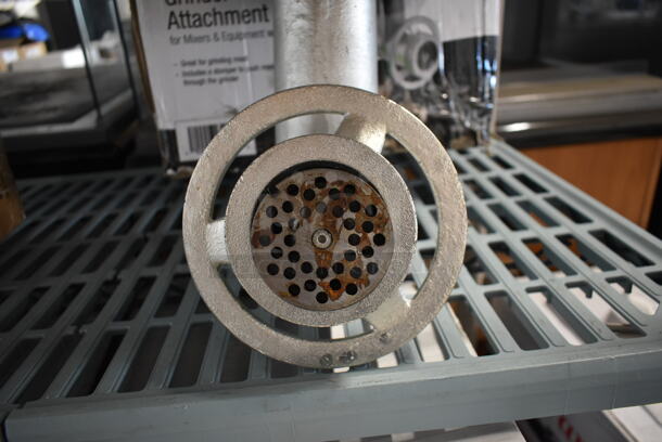 BRAND NEW SCRATCH AND DENT! Avantco 177MX20GRNDR Metal Commercial Meat Grinder w/ Tray and Pusher. 
 - Image 3 of 11