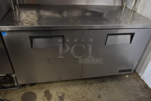 2014 True TWT-60 Stainless Steel Commercial 2 Door Work Top Cooler w/ 2 Tier Over Shelf on Commercial Casters. 115 Volts, 1 Phase. Tested and Working! - Image 4 of 8