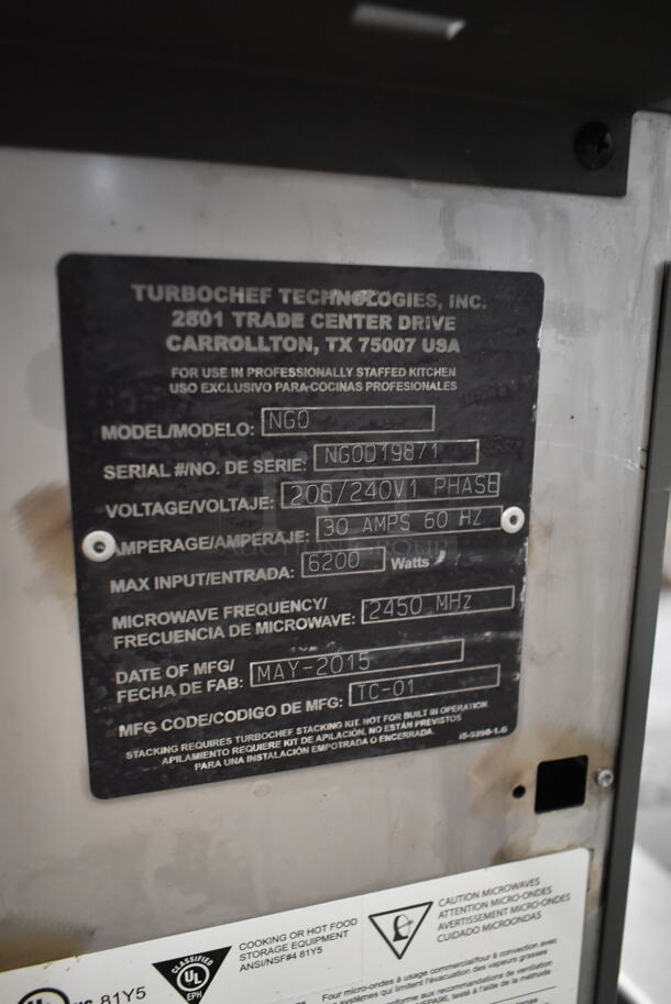 2015 Turbochef NGO Metal Commercial Countertop Electric Powered Rapid Cook Oven. 208/240 Volts, 1 Phase. - Image 5 of 5