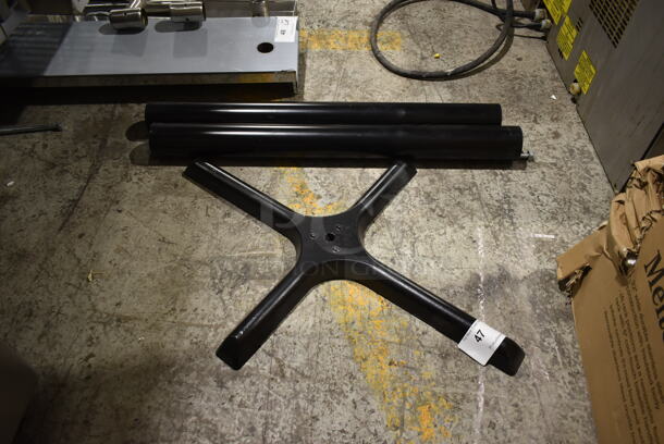 ALL ONE MONEY! Lot of Black X Table Leg Base and 2 Table Base Columns. - Image 1 of 3