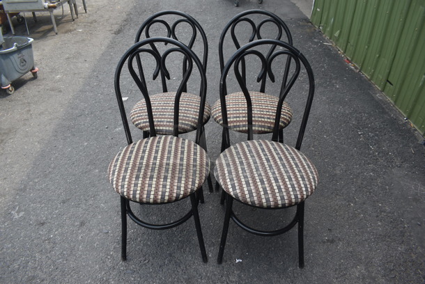 4 Black Scroll Back Chairs With Striped Cushioned Seats. 4 Times Your Bid. Cosmetic Condition May Vary. - Image 1 of 4