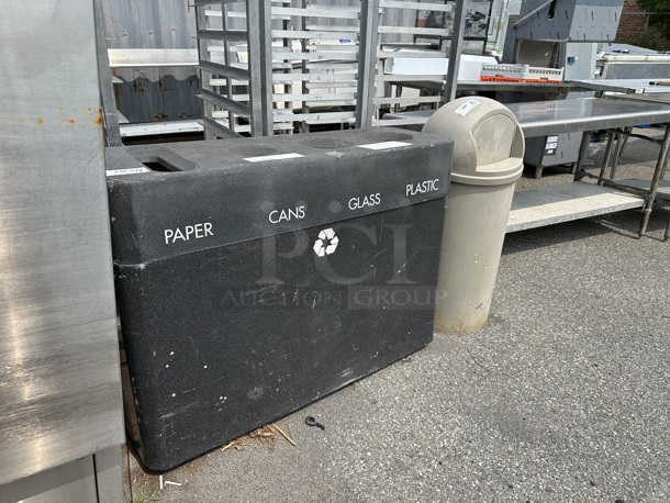 Black Trash Can Shell w/ 4 Black Poly Trash Cans. - Image 2 of 5