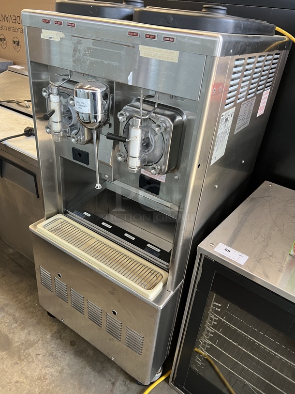2013 Taylor 342D-27 Stainless Steel Commercial Floor Style Air Cooled 2 Flavor Frozen Beverage Machine w/ Drink Mixer Attachment on Commercial Casters. 208-230 Volts, 1 Phase.