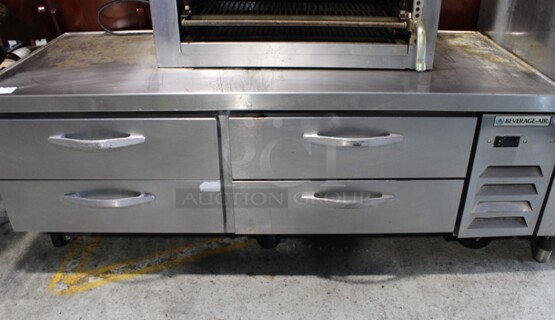 Beverage Air Model WTRCS72-1 Stainless Steel Commercial 4 Drawer Chef Base on Commercial Casters. 115 Volts, 1 Phase. 72x33x27. Tested and Working!