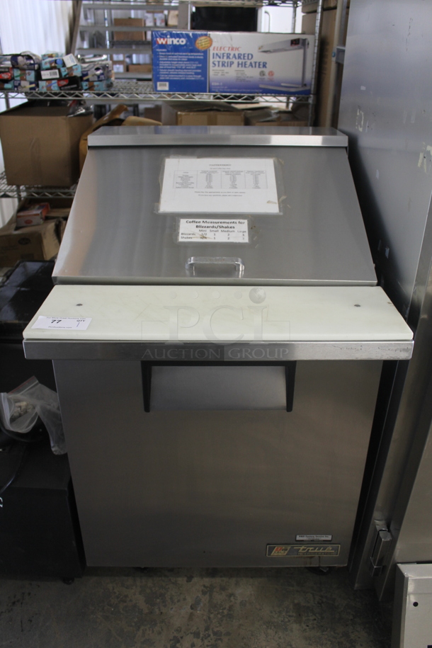 2011 True TSSU-27-12M-B Salad Sandwich Prep Table w/ Poly Coated Racks and Cutting Board on Commercial Casters. 115 Volt, 1 Phase. Tested and Working!
