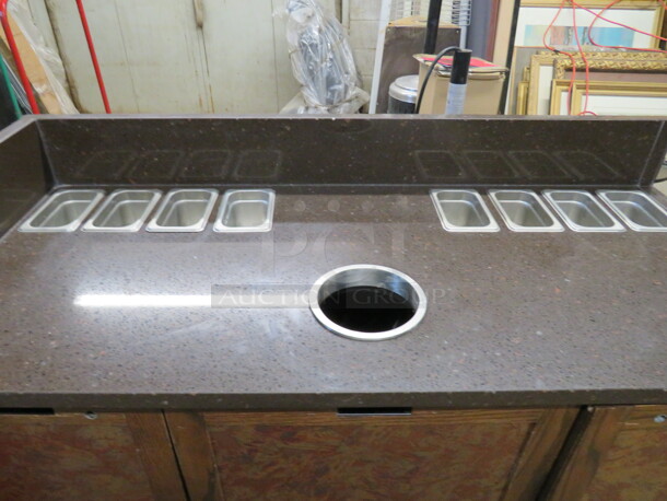 One Work Station With A Laminate Top 8-1/9 Size Hotel Pans, 7 Inch Trash Hole With Pull Out Drawer With Trash Can, 2 Doors With Under Storage, And Back Splash. 54X24X42 - Image 2 of 5