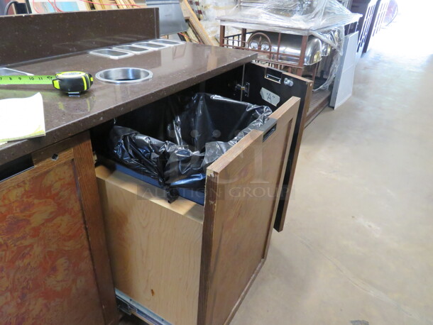 One Work Station With A Laminate Top 8-1/9 Size Hotel Pans, 7 Inch Trash Hole With Pull Out Drawer With Trash Can, 2 Doors With Under Storage, And Back Splash. 54X24X42 - Image 5 of 5