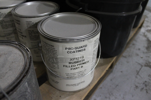 ALL ONE MONEY! PALLET LOT of Buckets; 5 Black Poly and 10 Metal; Rubber Filled Primer, Blue Primer. BUYER MUST REMOVE. - Image 7 of 10