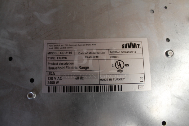 2018 Summit CR 2110 Stainless Steel Commercial Countertop Electric Powered 2 Burner Induction Range. 120 Volts, 1 Phase. - Image 4 of 4