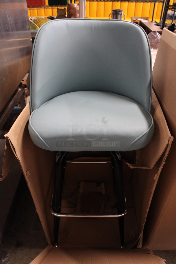 2 BRAND NEW IN BOX! Blue Bar Height Chair on Metal Legs. 20x18x42. 2 Times Your Bid!