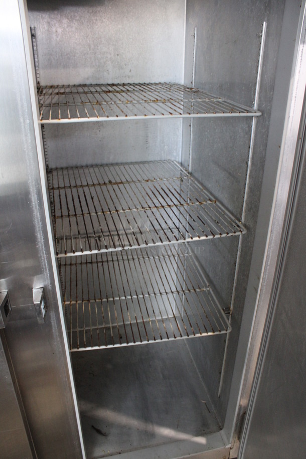 Continental Model 2R Stainless Steel Commercial 2 Door Reach In Cooler w/ Poly Coated Racks on Commercial Casters. 115 Volts, 1 Phase. 52.5x37x82. Tested and Working! - Image 6 of 7
