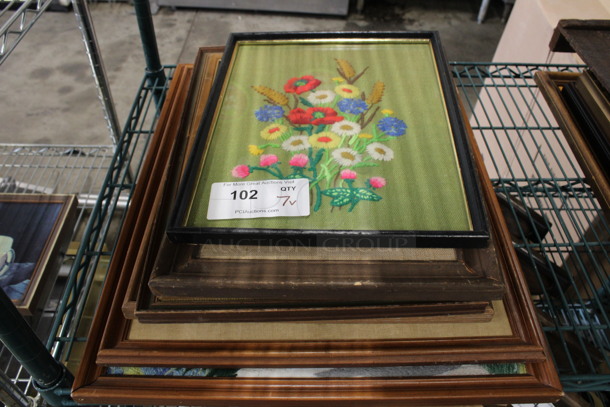 7 Various Framed Sewn Pictures. Includes 19x1x23.5. 7 Times Your Bid!