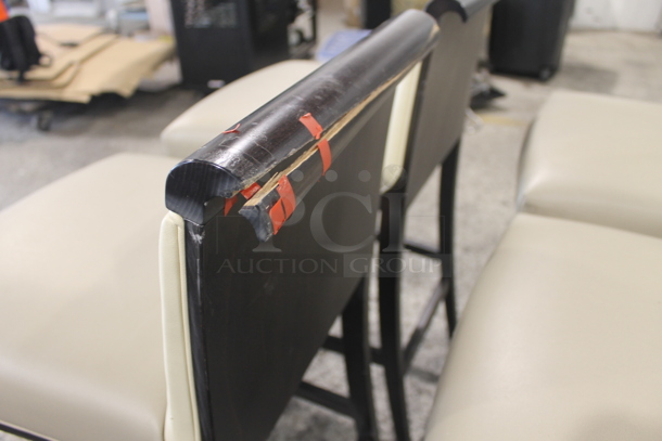 4 Bar Height Vinyl Cream Colored Cushioned Chairs With Brown Legs. Cosmetic Condition May Vary. 4 Times Your Bid! - Image 7 of 7