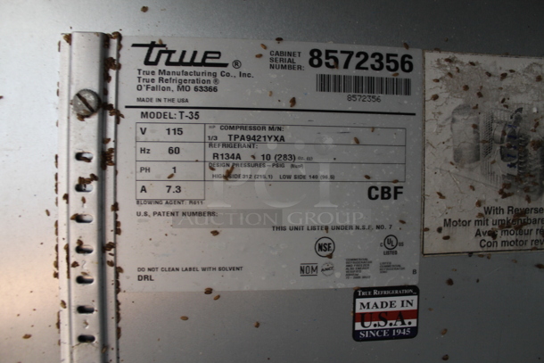 2015 True T35 Stainless Steel Commercial 2 Door Reach In Cooler w/ Poly Coated Racks. 115 Volts, 1 Phase. Tested and Does Not Power On - Image 6 of 7