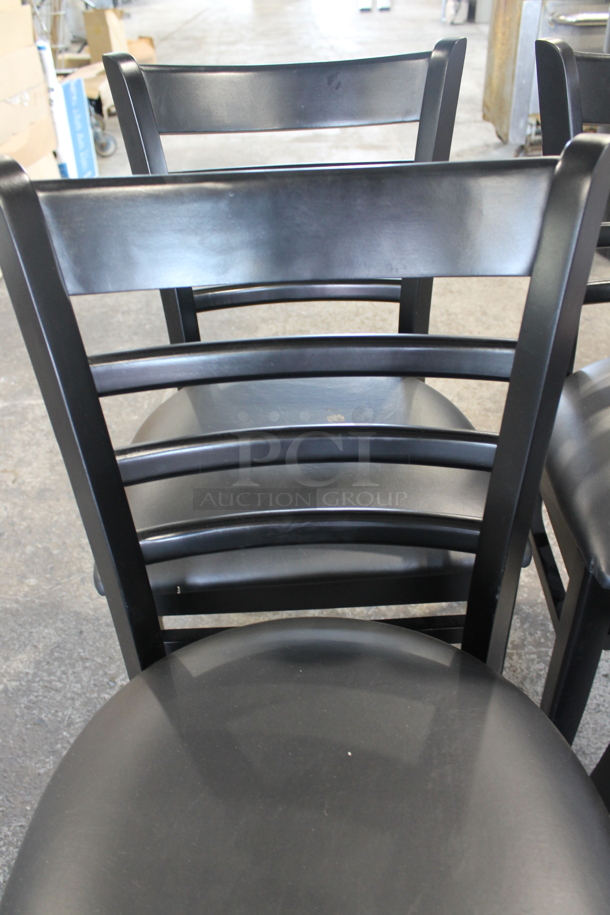 4 BRAND NEW SCRATCH AND DENT! Lancaster Table and Seating 164CWLBVBKAS Black Finish Wooden Ladder Back Dining Height Chair with 2 1/2" Black Padded Seat. 4 Times Your Bid! - Image 5 of 6