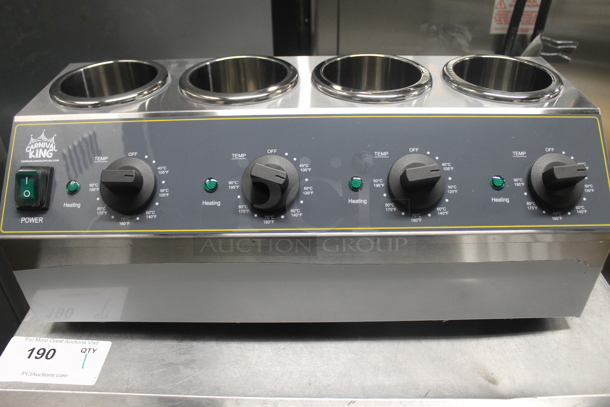 LIKE NEW! Carnival King 382SBW4 Stainless Steel Commercial Countertop Quad 32 oz. Sauce / Topping Bottle Warmer. 120 Volts, 1 Phase. Unit Has Only Been Used a Few Times! Tested and Working! - Image 4 of 8