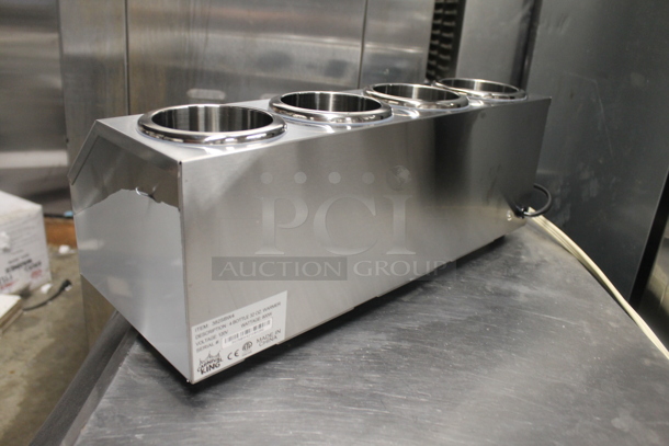 LIKE NEW! Carnival King 382SBW4 Stainless Steel Commercial Countertop Quad 32 oz. Sauce / Topping Bottle Warmer. 120 Volts, 1 Phase. Unit Has Only Been Used a Few Times! Tested and Working! - Image 6 of 8