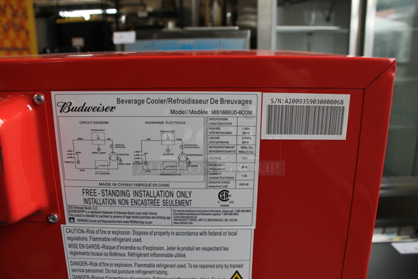 BRAND NEW SCRATCH AND DENT! Budweiser MIS168BUD-6COM 50 Can Beverage Cooler, Glass Door, 1.8 cu ft. 115 Volts, 1 Phase. Tested and Working!
 - Image 3 of 3