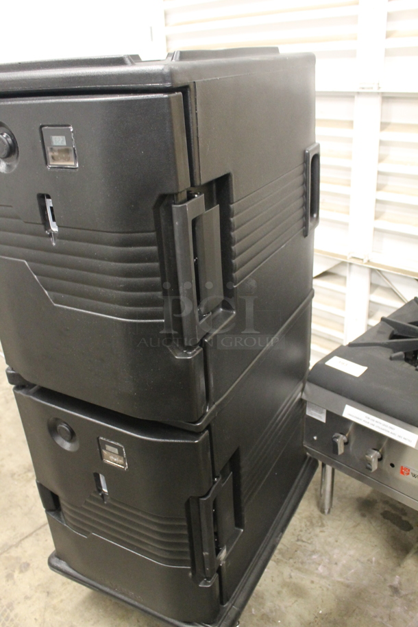 BRAND NEW SCRATCH AND DENT! Cambro CAM6000 Commercial Electric Stacked Black Heated Food Pan Carriers On Commercial Casters. 110-120V. Tested and Working! - Image 5 of 12