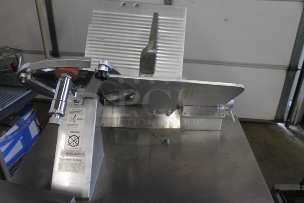 2021 Hualing HB-350 Stainless Steel Commercial Floor Style Heavy Duty Slicer. 110 Volts, 1 Phase. Tested and Powers On But Parts Do Not Move - Image 6 of 6