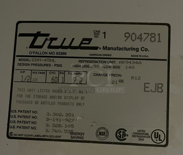 True 2 Dr. Glass Reach In Refrigerator, 120V, 1 Phase - Image 3 of 3