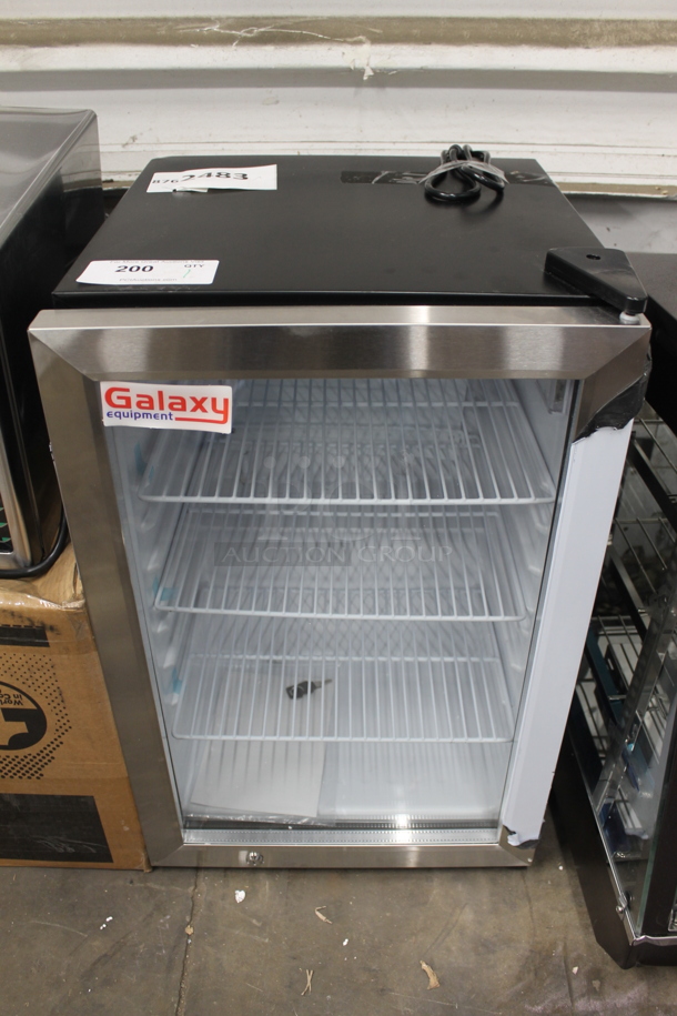 BRAND NEW SCRATCH AND DENT! Galaxy 177CRG3B Commercial Stainless Steel Electric Countertop Display Merchandiser Cooler With Polycoated Shelves And Black Cabinet. Includes Key. 110-120V. Tested And Working!  - Image 1 of 9