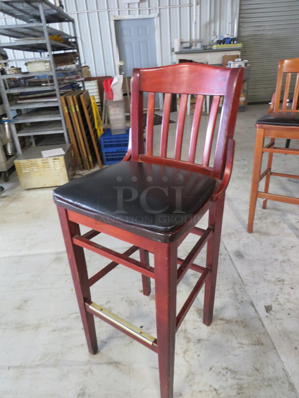 One Wooden Bar Height Chair With A Black Cushioned Seat.  - Image 2 of 2